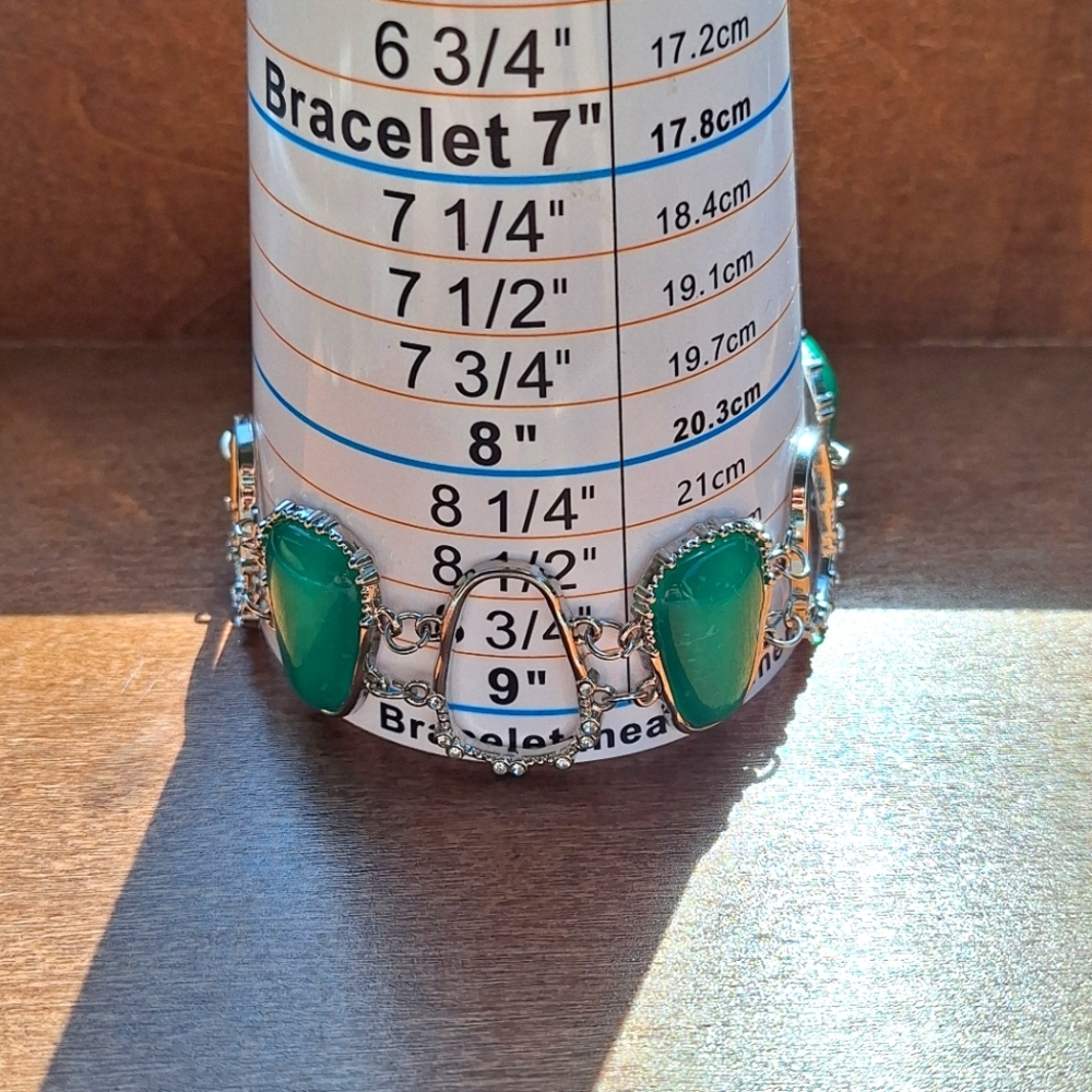 Large Green and Silver Tone Bracelet